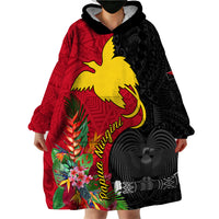 Custom Papua New Guinea Wearable Blanket Hoodie Birds Of Paradise Mix Tropical Flower Polynesian Pattern LT03 - Polynesian Pride