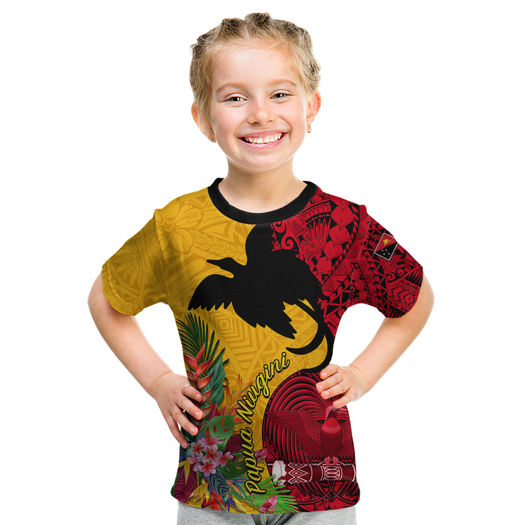 Papua New Guinea Kid T Shirt Birds Of Paradise Mix Tropical Flower Polynesian Pattern LT03 Yellow - Polynesian Pride
