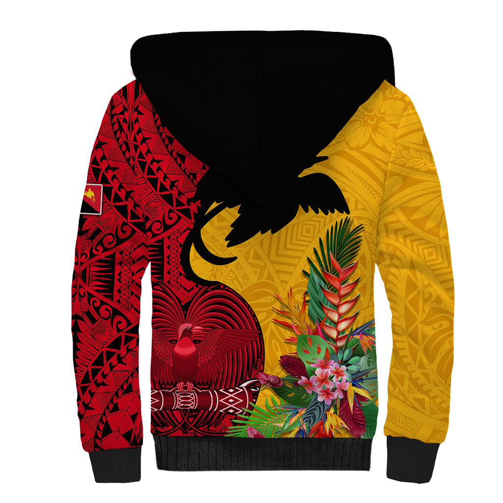 Papua New Guinea Sherpa Hoodie Birds Of Paradise Mix Tropical Flower Polynesian Pattern LT03 - Polynesian Pride