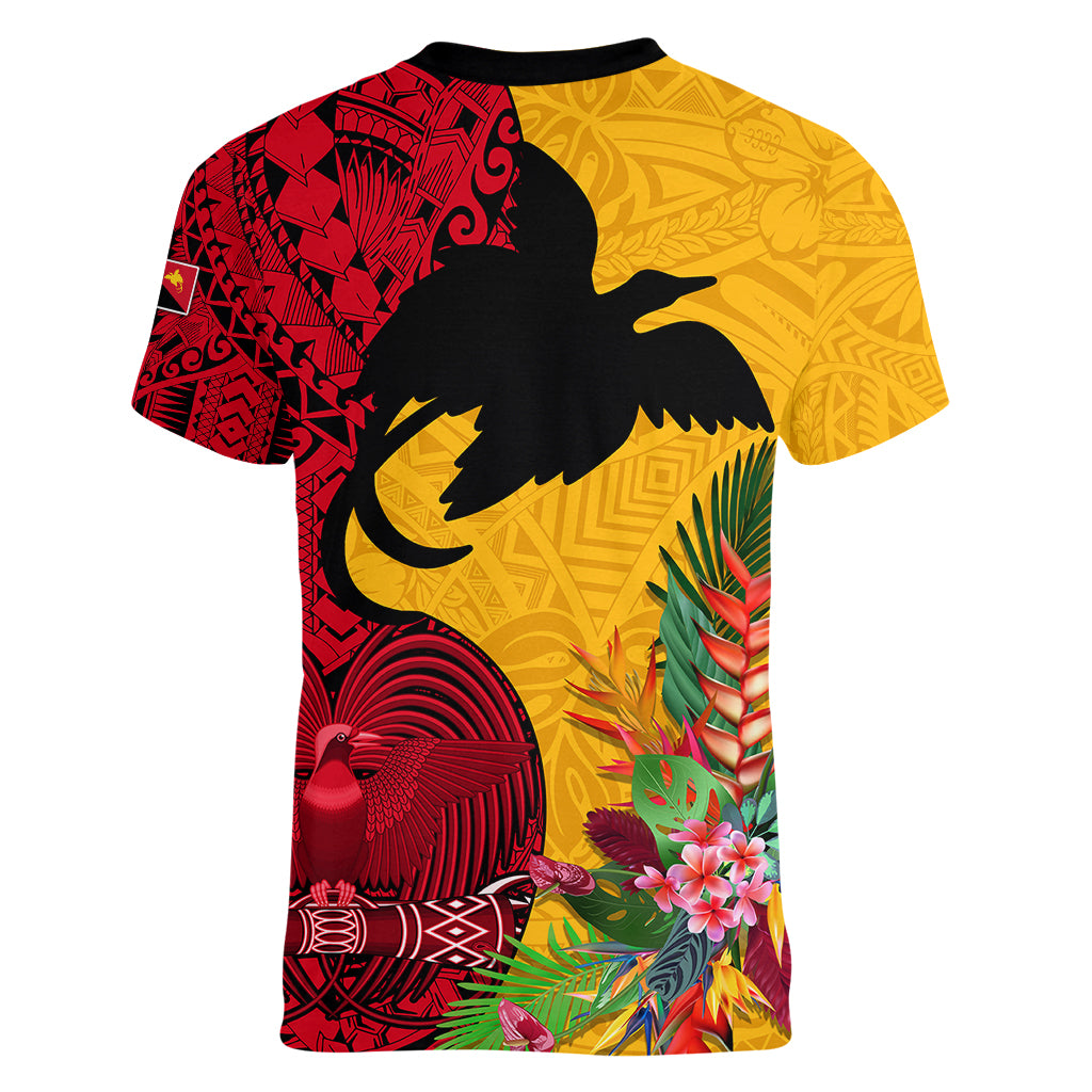 Papua New Guinea Women V Neck T Shirt Birds Of Paradise Mix Tropical Flower Polynesian Pattern LT03 - Polynesian Pride