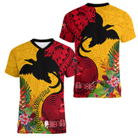 Papua New Guinea Women V Neck T Shirt Birds Of Paradise Mix Tropical Flower Polynesian Pattern LT03 - Polynesian Pride