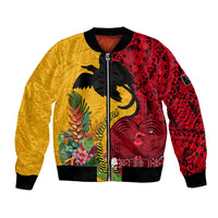 Custom Papua New Guinea Bomber Jacket Birds Of Paradise Mix Tropical Flower Polynesian Pattern LT03 Unisex Yellow - Polynesian Pride