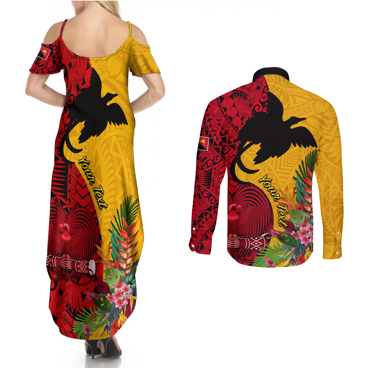 Custom Papua New Guinea Couples Matching Summer Maxi Dress and Long Sleeve Button Shirts Birds Of Paradise Mix Tropical Flower Polynesian Pattern LT03 - Polynesian Pride