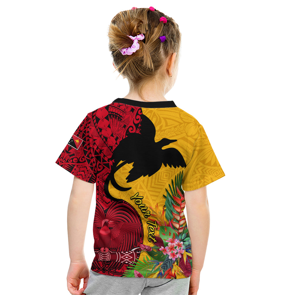 Custom Papua New Guinea Kid T Shirt Birds Of Paradise Mix Tropical Flower Polynesian Pattern LT03 - Polynesian Pride