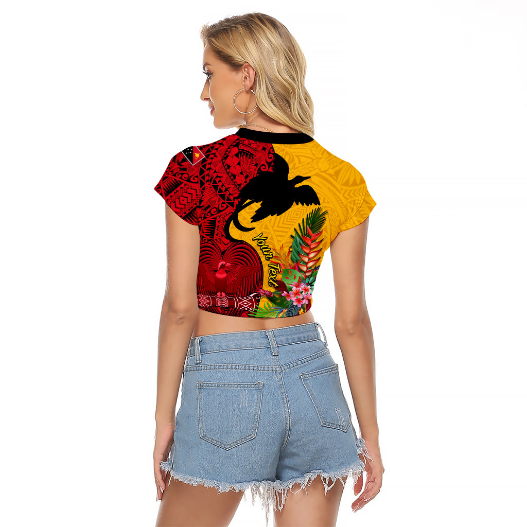 Custom Papua New Guinea Raglan Cropped T Shirt Birds Of Paradise Mix Tropical Flower Polynesian Pattern LT03 - Polynesian Pride