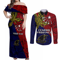 Custom Papua New Guinea Central Province Couples Matching Off Shoulder Maxi Dress and Long Sleeve Button Shirts PNG Birds Of Paradise Polynesian Arty Style LT03 Red - Polynesian Pride