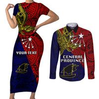 Custom Papua New Guinea Central Province Couples Matching Short Sleeve Bodycon Dress and Long Sleeve Button Shirts PNG Birds Of Paradise Polynesian Arty Style LT03 Red - Polynesian Pride