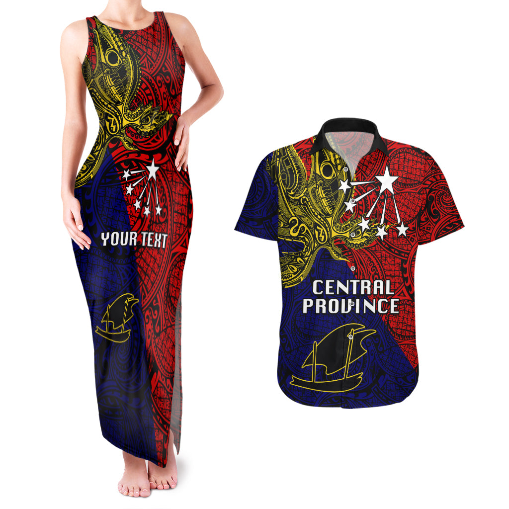 Custom Papua New Guinea Central Province Couples Matching Tank Maxi Dress and Hawaiian Shirt PNG Birds Of Paradise Polynesian Arty Style LT03 Red - Polynesian Pride