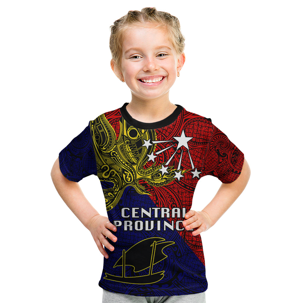 Custom Papua New Guinea Central Province Kid T Shirt PNG Birds Of Paradise Polynesian Arty Style LT03 Red - Polynesian Pride