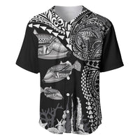Hawaiian Reef Triggerfish Baseball Jersey Polynesian Art with Tribal Humuhumunukunukuapua'a LT03 Black - Polynesian Pride