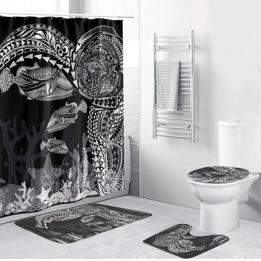 Hawaiian Reef Triggerfish Bathroom Set Polynesian Art with Tribal Humuhumunukunukuapua'a LT03 Bathroom Set (4 pcs) Black - Polynesian Pride