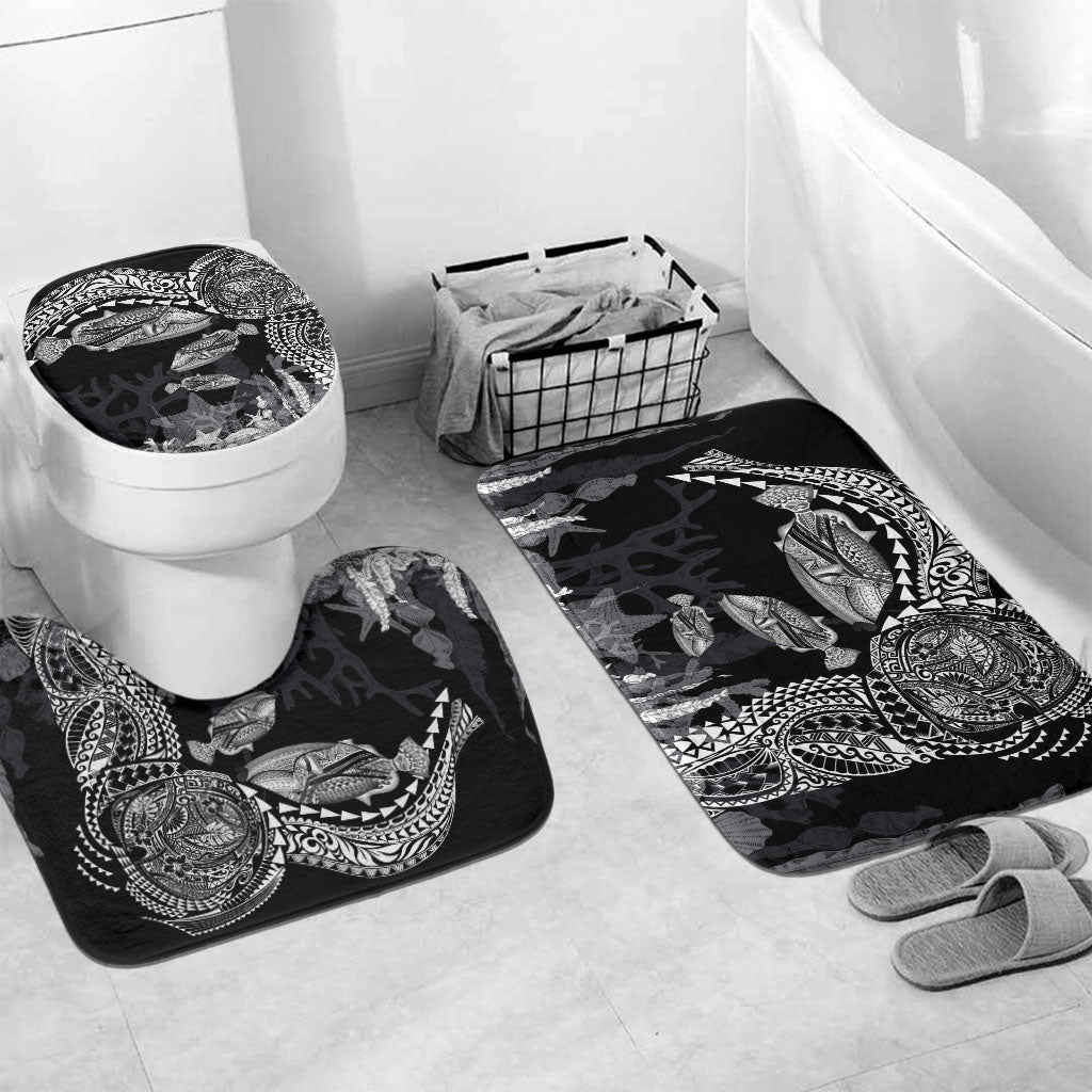 Hawaiian Reef Triggerfish Bathroom Set Polynesian Art with Tribal Humuhumunukunukuapua'a LT03 Mat Set Only (3 pcs) One Size Black - Polynesian Pride