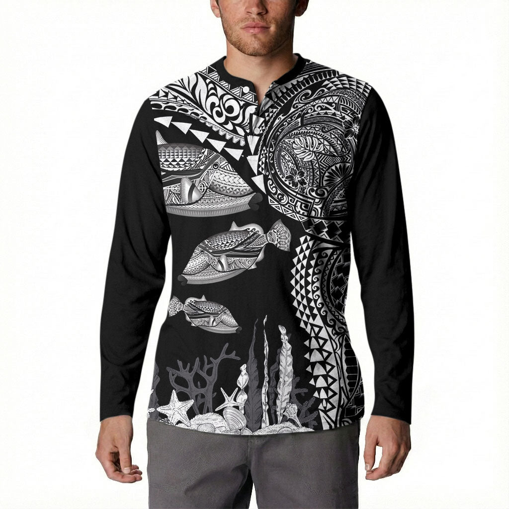 Hawaiian Reef Triggerfish Button Sweatshirt Polynesian Art with Tribal Humuhumunukunukuapua'a LT03 - Polynesian Pride