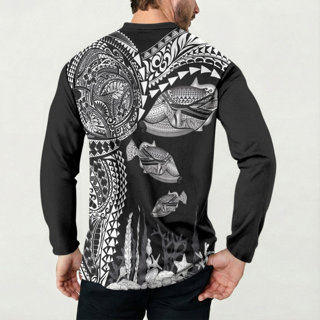 Hawaiian Reef Triggerfish Button Sweatshirt Polynesian Art with Tribal Humuhumunukunukuapua'a LT03 - Polynesian Pride