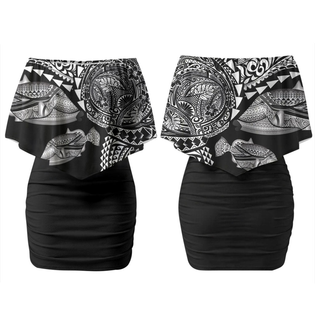Hawaiian Reef Triggerfish Couples Matching Off Shoulder Short Dress and Hawaiian Shirt Polynesian Art with Tribal Humuhumunukunukuapua'a LT03 - Polynesian Pride