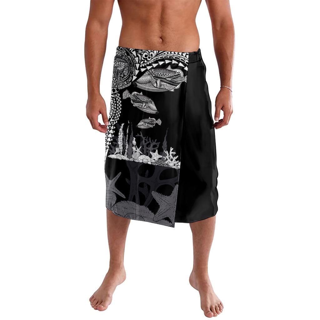 Hawaiian Reef Triggerfish Lavalava Polynesian Art with Tribal Humuhumunukunukuapua'a LT03 Black - Polynesian Pride