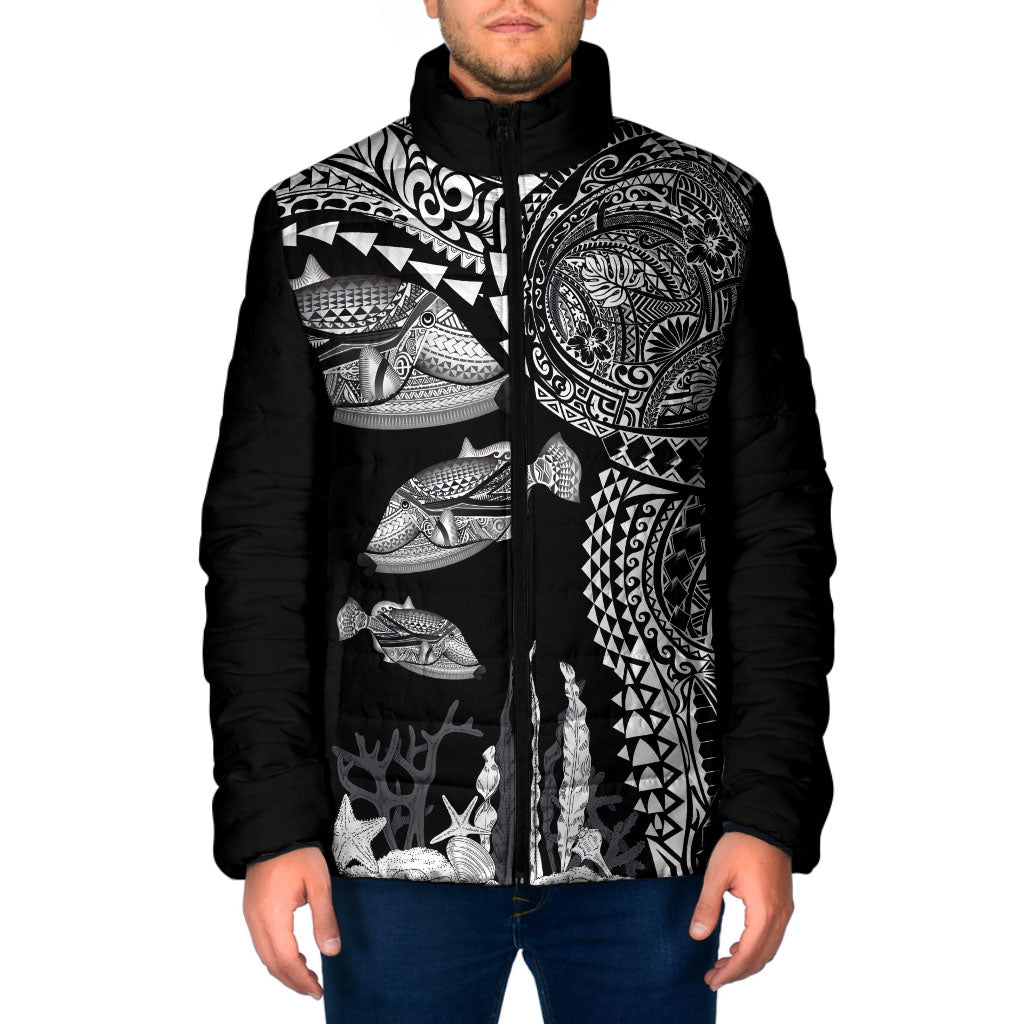 Hawaiian Reef Triggerfish Padded Jacket Polynesian Art with Tribal Humuhumunukunukuapua'a LT03 Men Black - Polynesian Pride