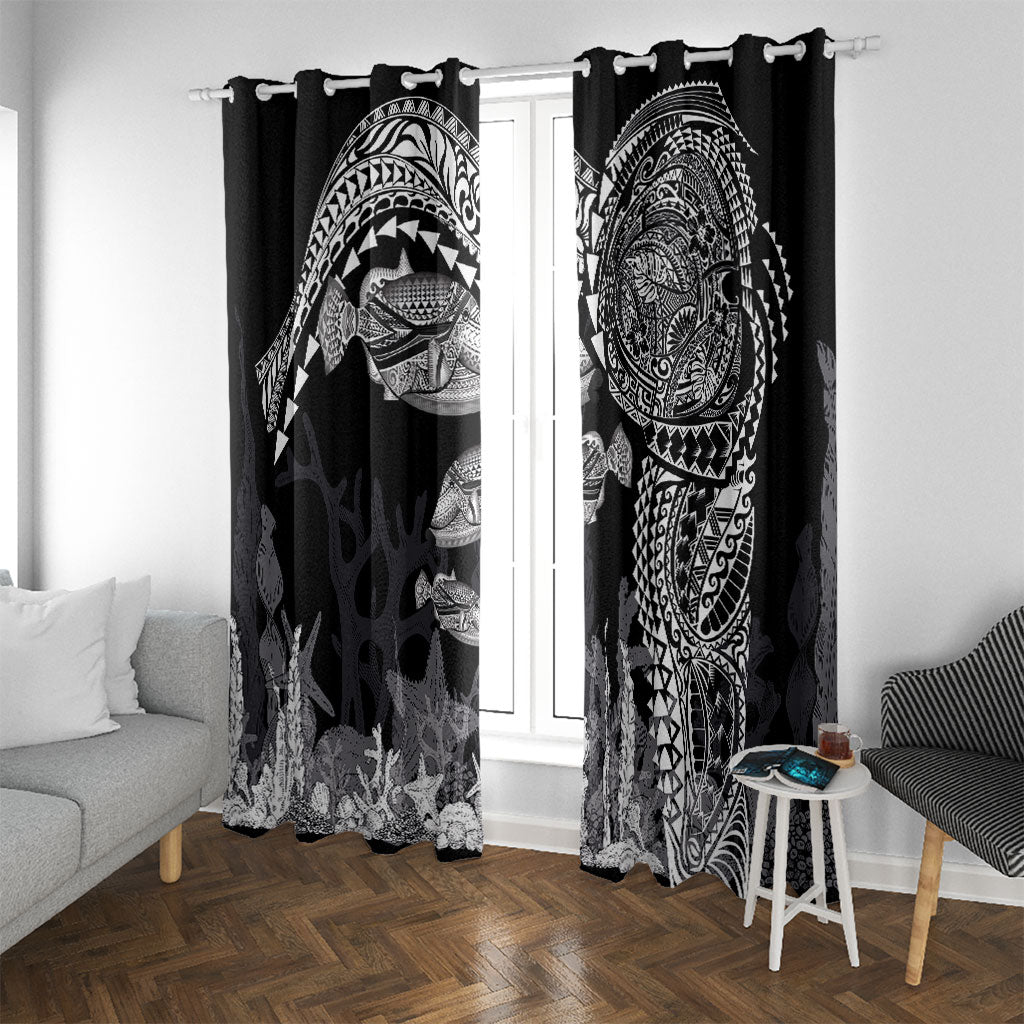 Hawaiian Reef Triggerfish Window Curtain Polynesian Art with Tribal Humuhumunukunukuapua'a LT03 With Grommets Black - Polynesian Pride
