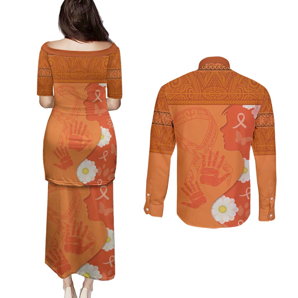 International Day for the Elimination of Violence Against Women Couples Matching Puletasi and Long Sleeve Button Shirt Polynesian Pattern