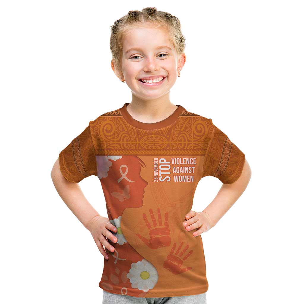 International Day for the Elimination of Violence Against Women Kid T Shirt Polynesian Pattern LT03 Orange - Polynesian Pride