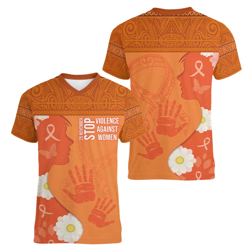 International Day for the Elimination of Violence Against Women Women V-Neck T-Shirt Polynesian Pattern LT03 - Polynesian Pride