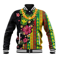 Hawaiian Independence Day Baseball Jacket Kanaka Maoli Symbols With Tapa Motifs and Tropical Plants - Polynesian Pride