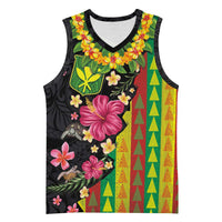 Hawaiian Independence Day Basketball Jersey Kanaka Maoli Symbols With Tapa Motifs and Tropical Plants - Polynesian Pride