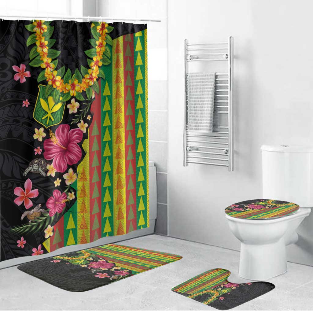 Hawaiian Independence Day Bathroom Set Kanaka Maoli Symbols With Tapa Motifs and Tropical Plants - Polynesian Pride
