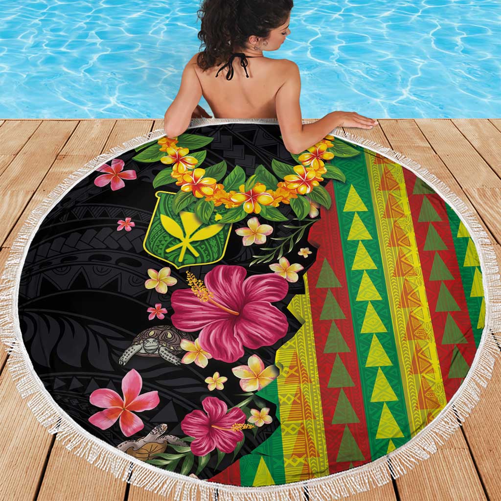 Hawaiian Independence Day Beach Blanket Kanaka Maoli Symbols With Tapa Motifs and Tropical Plants - Polynesian Pride