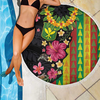 Hawaiian Independence Day Beach Blanket Kanaka Maoli Symbols With Tapa Motifs and Tropical Plants - Polynesian Pride