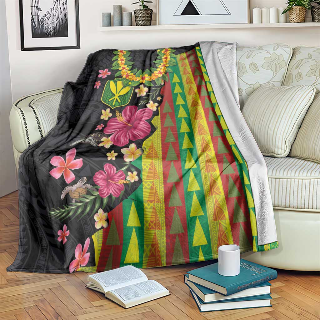 Hawaiian Independence Day Blanket Kanaka Maoli Symbols With Tapa Motifs and Tropical Plants - Polynesian Pride