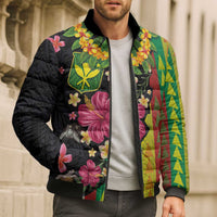 Hawaiian Independence Day Bomber Puffer Jacket Kanaka Maoli Symbols With Tapa Motifs and Tropical Plants - Polynesian Pride