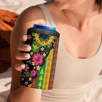 Hawaiian Independence Day 4 in 1 Can Cooler Tumbler Kanaka Maoli Symbols With Tapa Motifs and Tropical Plants - Polynesian Pride