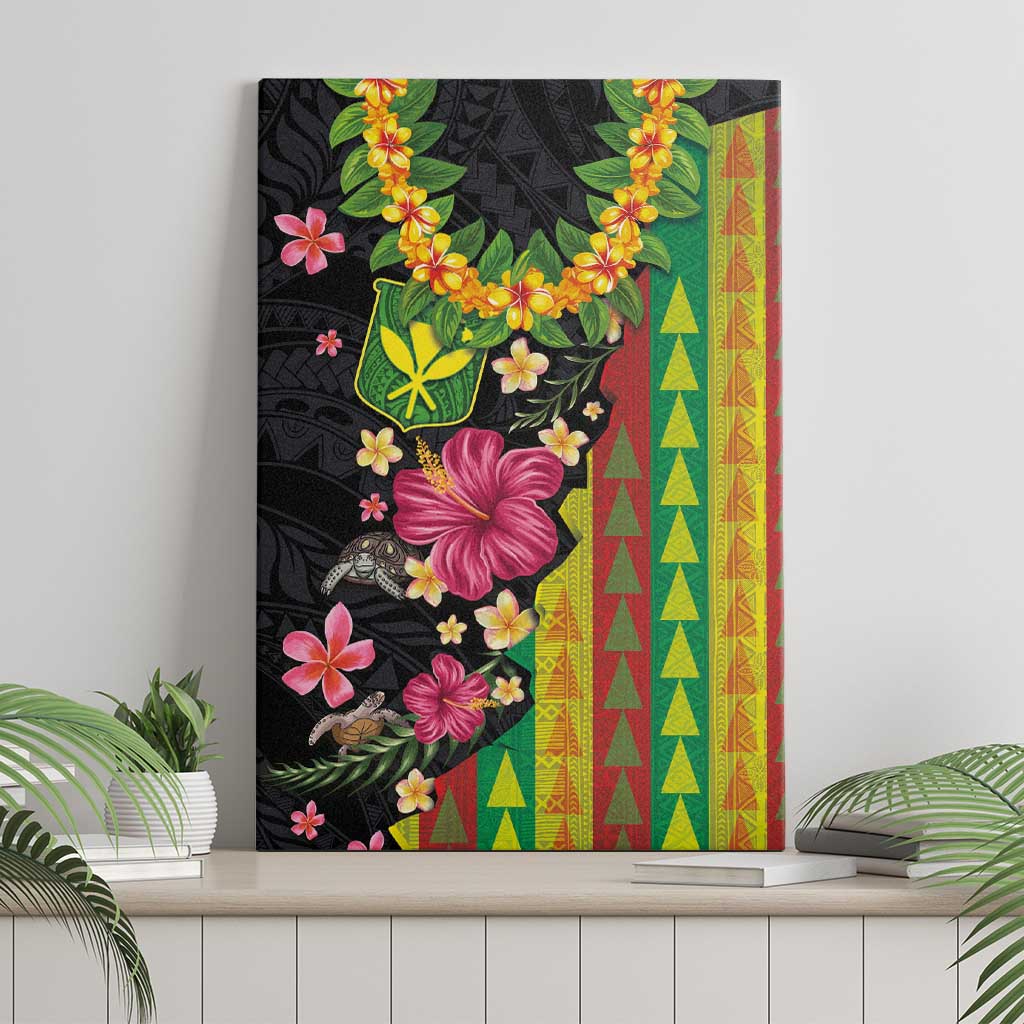Hawaiian Independence Day Canvas Wall Art Kanaka Maoli Symbols With Tapa Motifs and Tropical Plants - Polynesian Pride