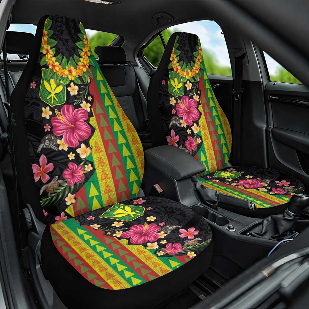 Hawaiian Independence Day Car Seat Cover Kanaka Maoli Symbols With Tapa Motifs and Tropical Plants - Polynesian Pride
