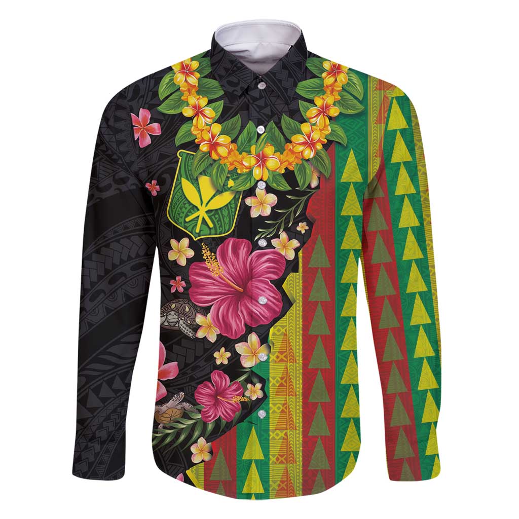 Hawaiian Independence Day Family Matching Long Sleeve Bodycon Dress and Hawaiian Shirt Kanaka Maoli Symbols With Tapa Motifs and Tropical Plants - Polynesian Pride