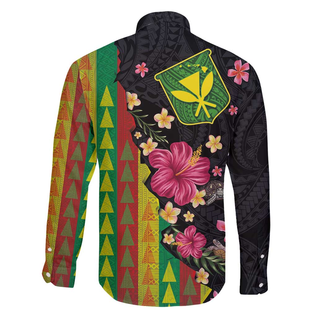 Hawaiian Independence Day Family Matching Long Sleeve Bodycon Dress and Hawaiian Shirt Kanaka Maoli Symbols With Tapa Motifs and Tropical Plants - Polynesian Pride