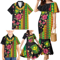 Hawaiian Independence Day Family Matching Mermaid Dress and Hawaiian Shirt Kanaka Maoli Symbols With Tapa Motifs and Tropical Plants - Polynesian Pride