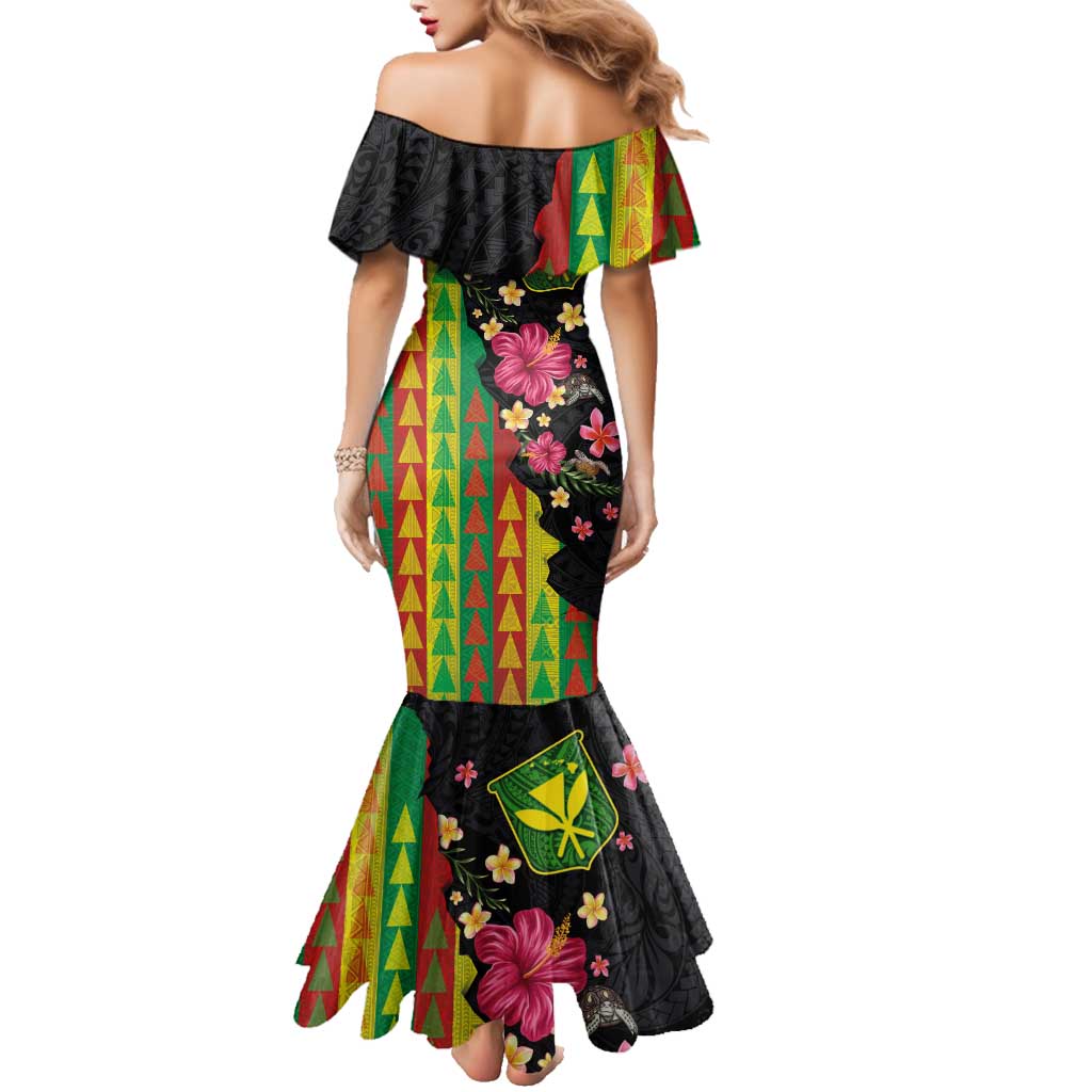 Hawaiian Independence Day Family Matching Mermaid Dress and Hawaiian Shirt Kanaka Maoli Symbols With Tapa Motifs and Tropical Plants - Polynesian Pride