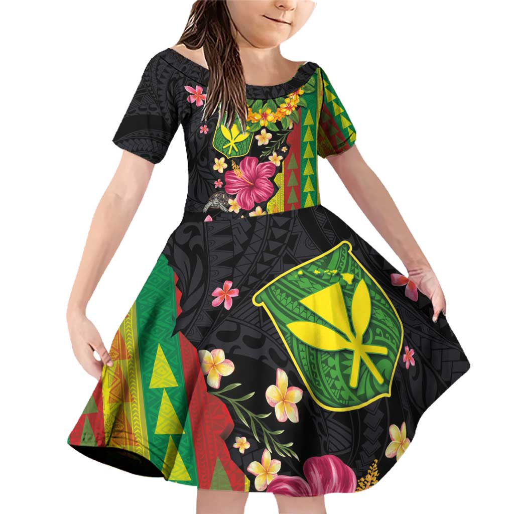 Hawaiian Independence Day Family Matching Off Shoulder Short Dress and Hawaiian Shirt Kanaka Maoli Symbols With Tapa Motifs and Tropical Plants - Polynesian Pride