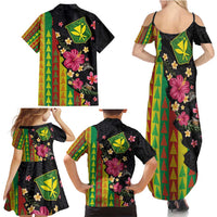 Hawaiian Independence Day Family Matching Summer Maxi Dress and Hawaiian Shirt Kanaka Maoli Symbols With Tapa Motifs and Tropical Plants - Polynesian Pride