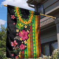 Hawaiian Independence Day Garden Flag Kanaka Maoli Symbols With Tapa Motifs and Tropical Plants - Polynesian Pride