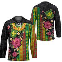 Hawaiian Independence Day Hockey Jersey Kanaka Maoli Symbols With Tapa Motifs and Tropical Plants - Polynesian Pride