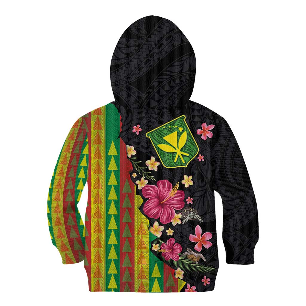 Hawaiian Independence Day Kid Hoodie Kanaka Maoli Symbols With Tapa Motifs and Tropical Plants - Polynesian Pride
