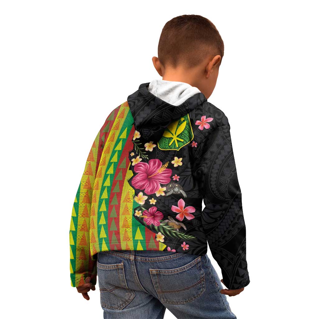 Hawaiian Independence Day Kid Hoodie Kanaka Maoli Symbols With Tapa Motifs and Tropical Plants - Polynesian Pride