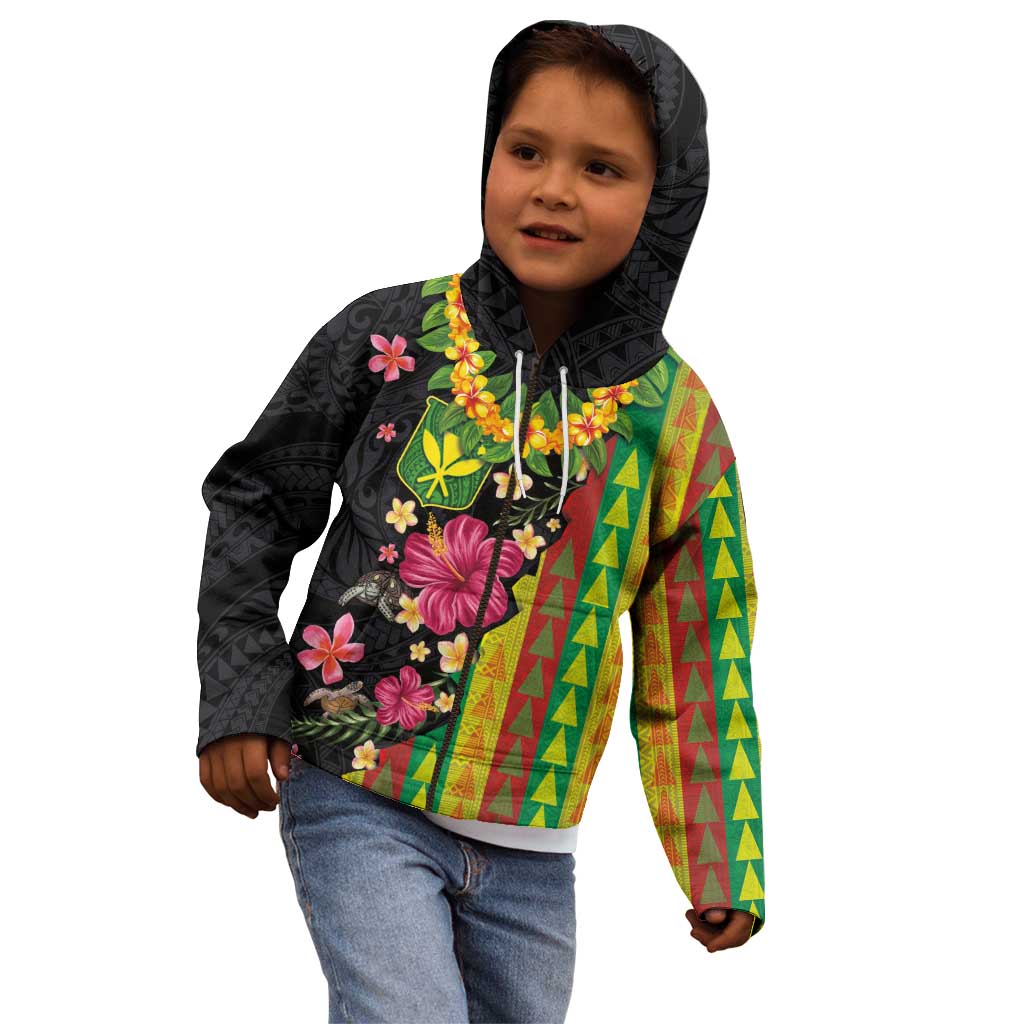 Hawaiian Independence Day Kid Hoodie Kanaka Maoli Symbols With Tapa Motifs and Tropical Plants - Polynesian Pride