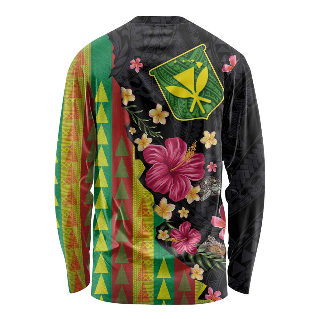 Hawaiian Independence Day Long Sleeve Shirt Kanaka Maoli Symbols With Tapa Motifs and Tropical Plants - Polynesian Pride