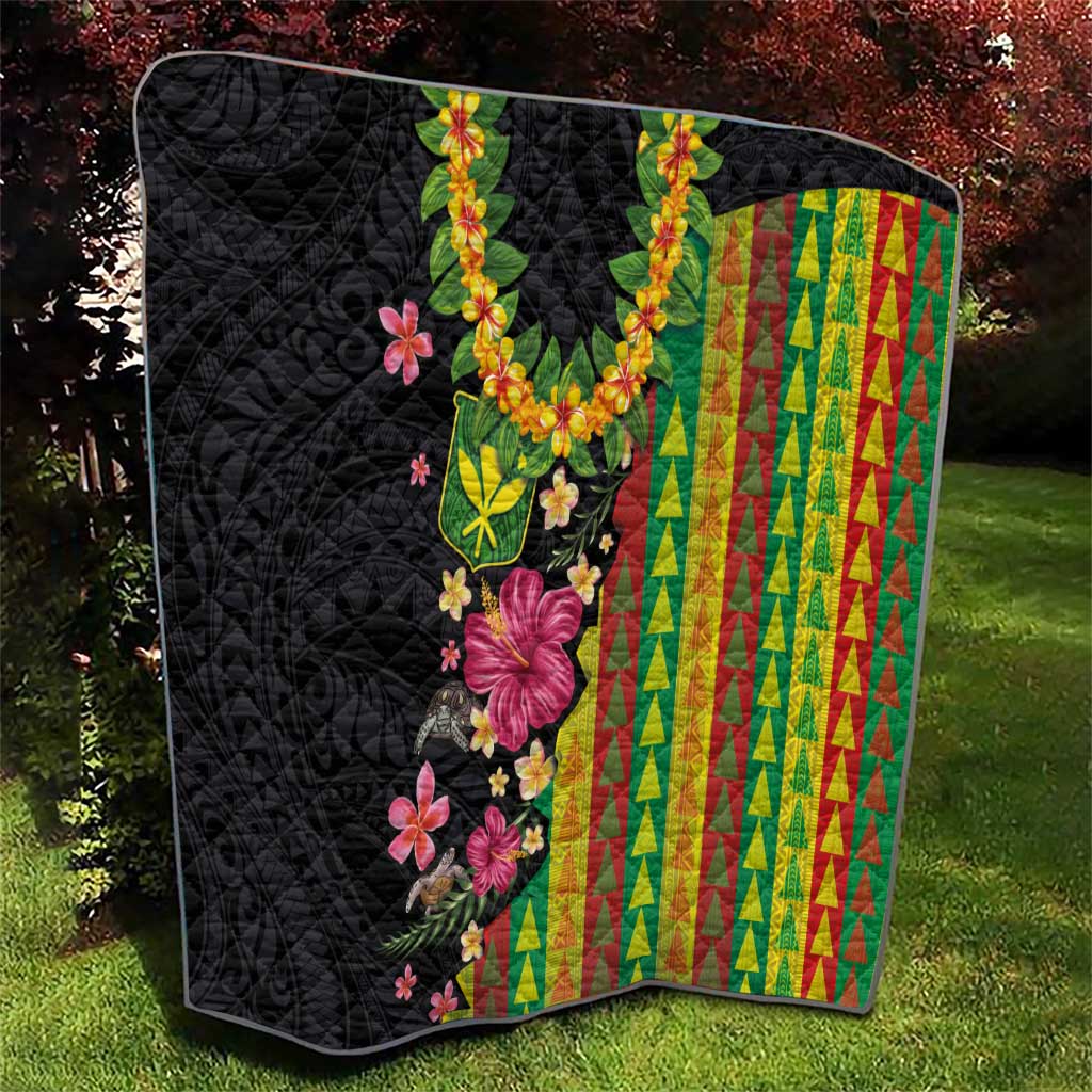Hawaiian Independence Day Quilt Kanaka Maoli Symbols With Tapa Motifs and Tropical Plants - Polynesian Pride