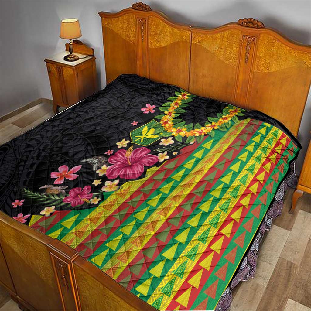 Hawaiian Independence Day Quilt Kanaka Maoli Symbols With Tapa Motifs and Tropical Plants - Polynesian Pride