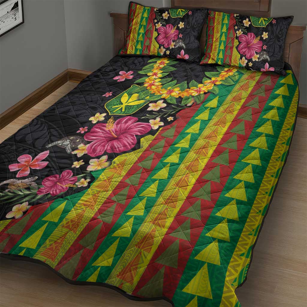 Hawaiian Independence Day Quilt Bed Set Kanaka Maoli Symbols With Tapa Motifs and Tropical Plants - Polynesian Pride